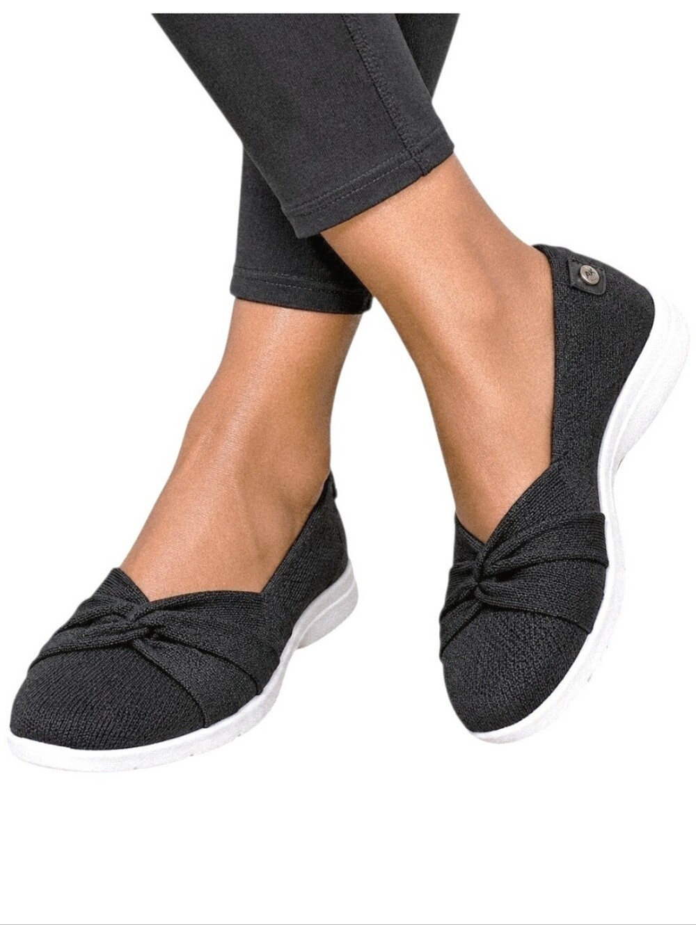 ANNE KLEIN AK Sport Womens Size 7 Black Shimmer Knot Twist Ballet Flats Comfort